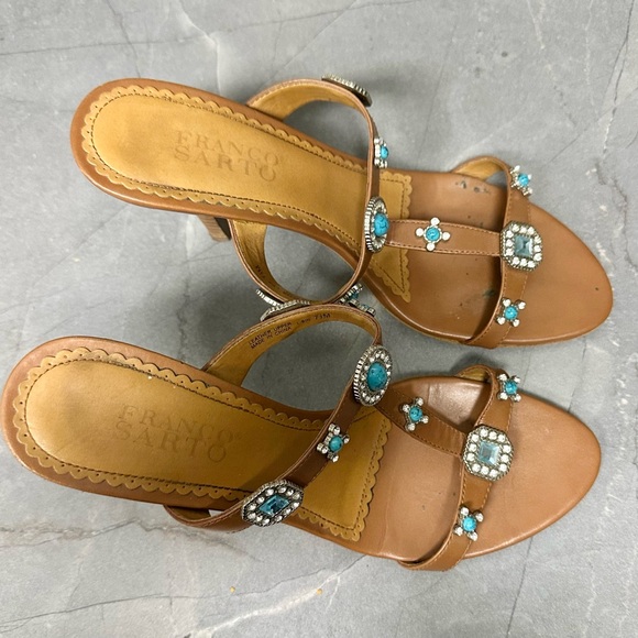 FRANCO SARTO Jewelled Leather Slide Heeled Sandals 7.5 - Picture 5 of 11